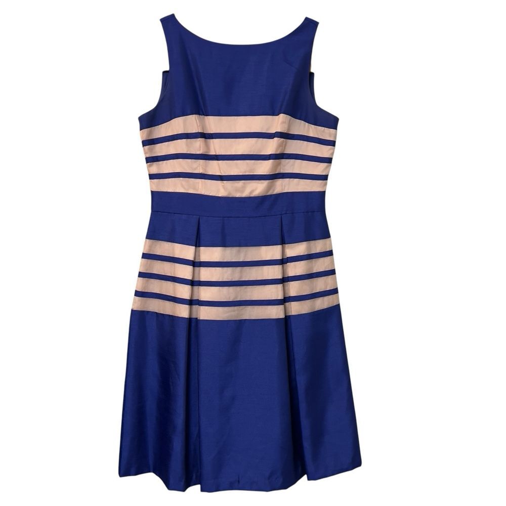 Just Taylor Fit Flare Cocktail Dress Size 10 Poly Silk Combo Sleeveless Blue - Picture 11 of 11
